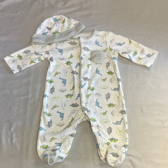 Little Me - Blue and White Dinosaur Print Footie Sleeper and hat - Picture 1 of 3